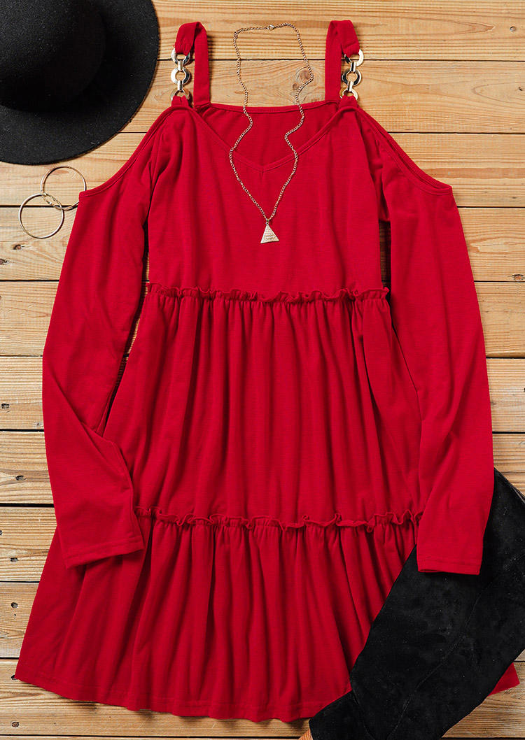 Chain Strap Cold Shoulder Mini Dress - Red