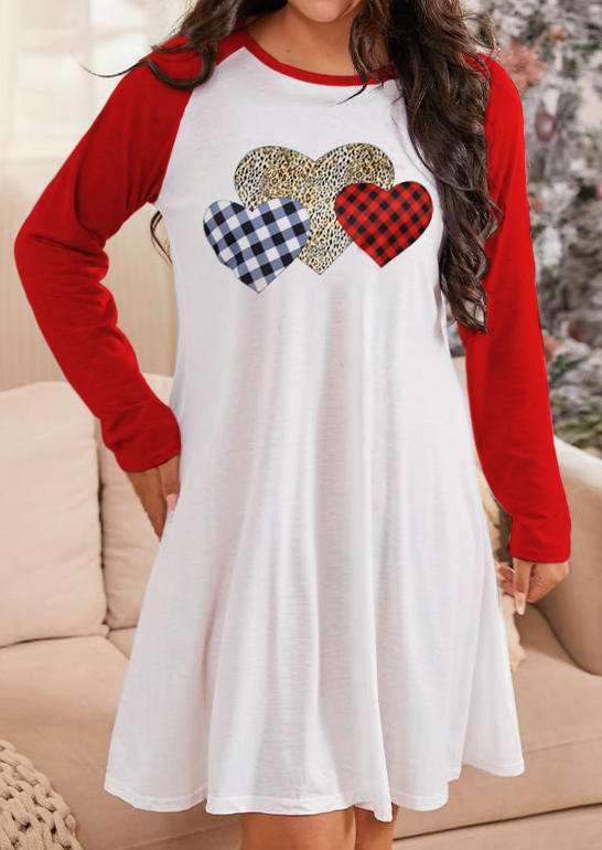 Leopard Plaid Heart Mini Dress - White