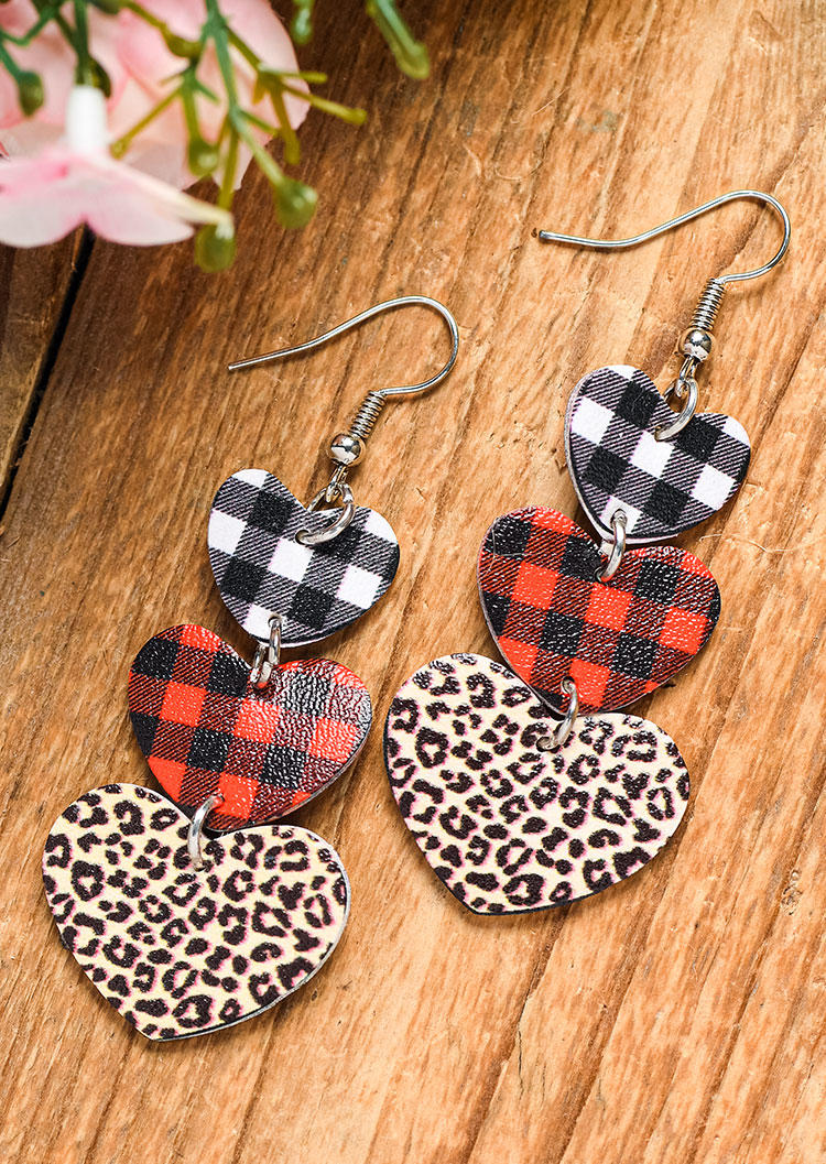 

Heart Plaid Leopard Earrings, Multicolor, 525719