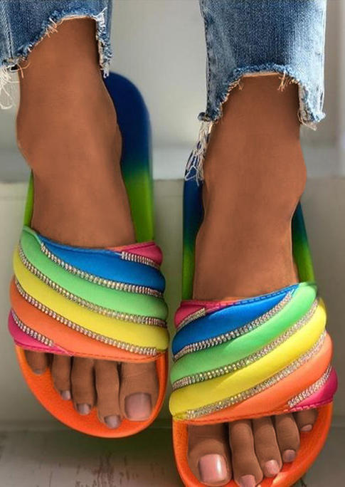 

Color Block Gradient Rhinestone Slippers, Multicolor, 525960
