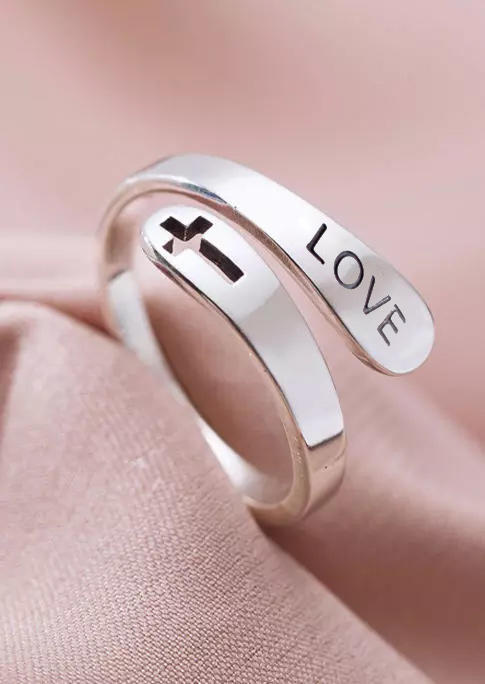 

Valentine Love Cross Hollow Out Ring - Silver, 526074