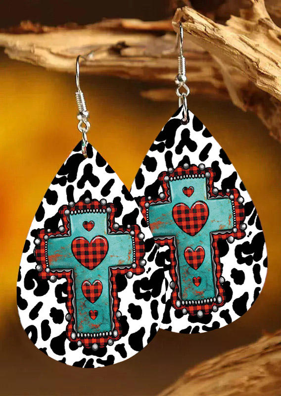 

Valentine Leopard Love Cross Water Drop Earrings, Multicolor, 526223