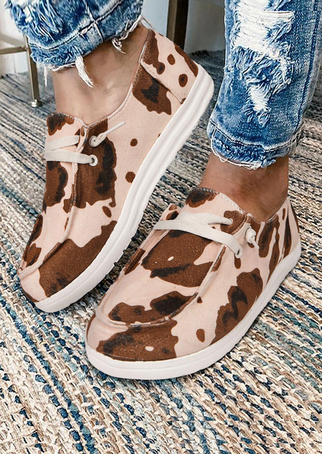 

Cow Slip On Round Toe Flat Sneakers - Brown, 526226