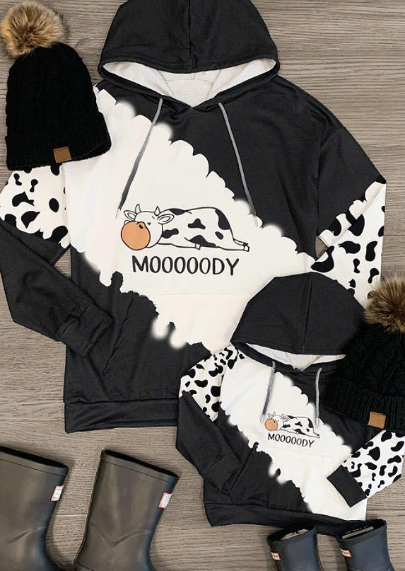 Buy Mooooody Cow Kangaroo Pocket Drawstring Hoodie - Dark Grey. Picture