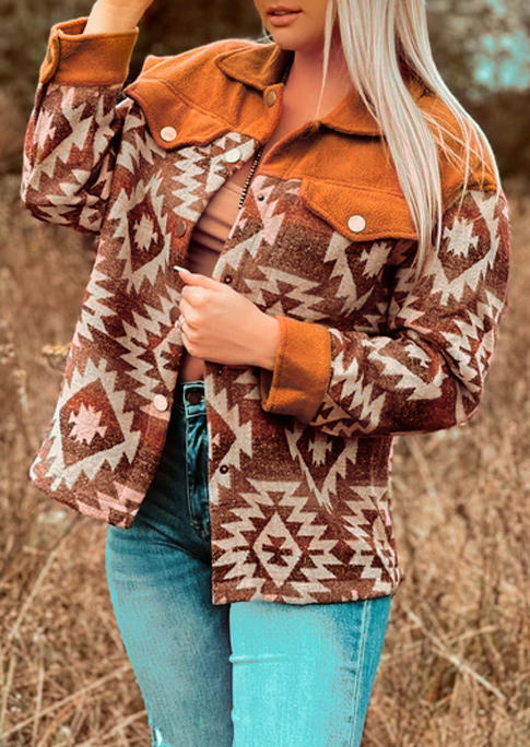 

Aztec Geometric Button Coat - Yellow, 525517