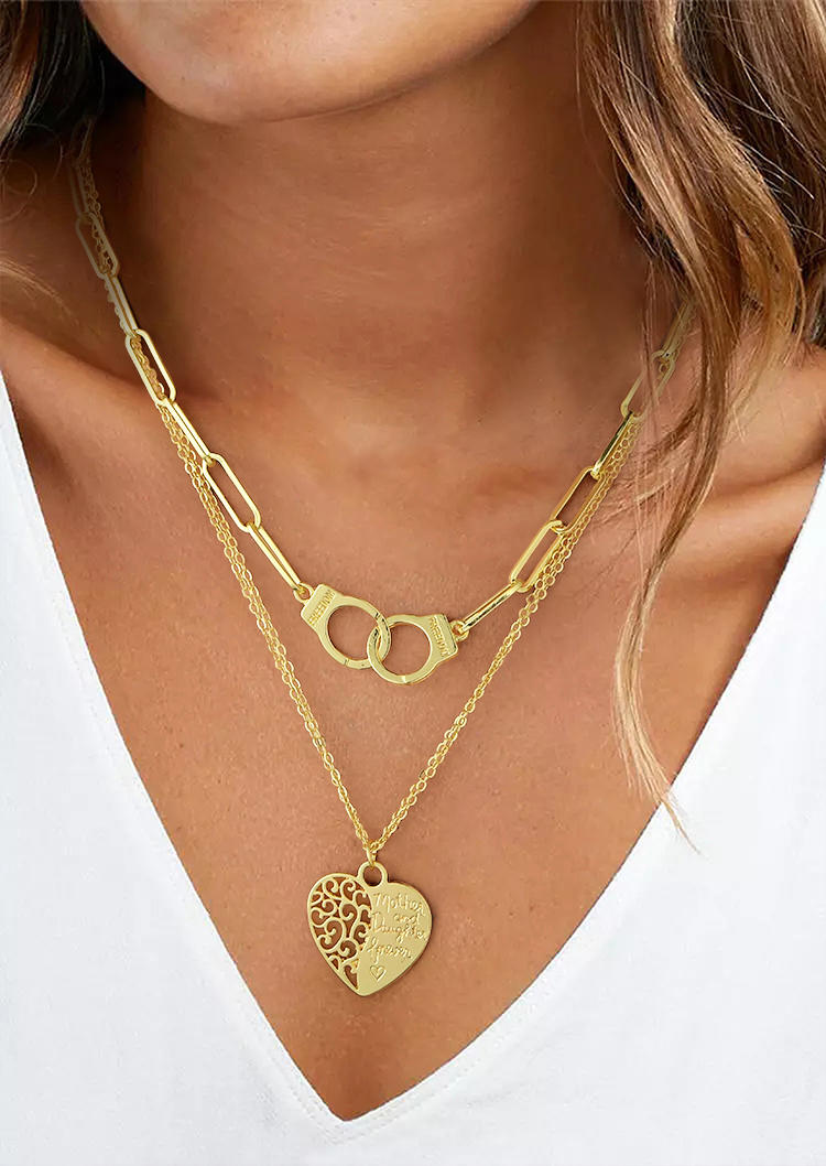 

Mother And Daughter Forever Heart Double-Layered Necklace, Gold;silver, 525785