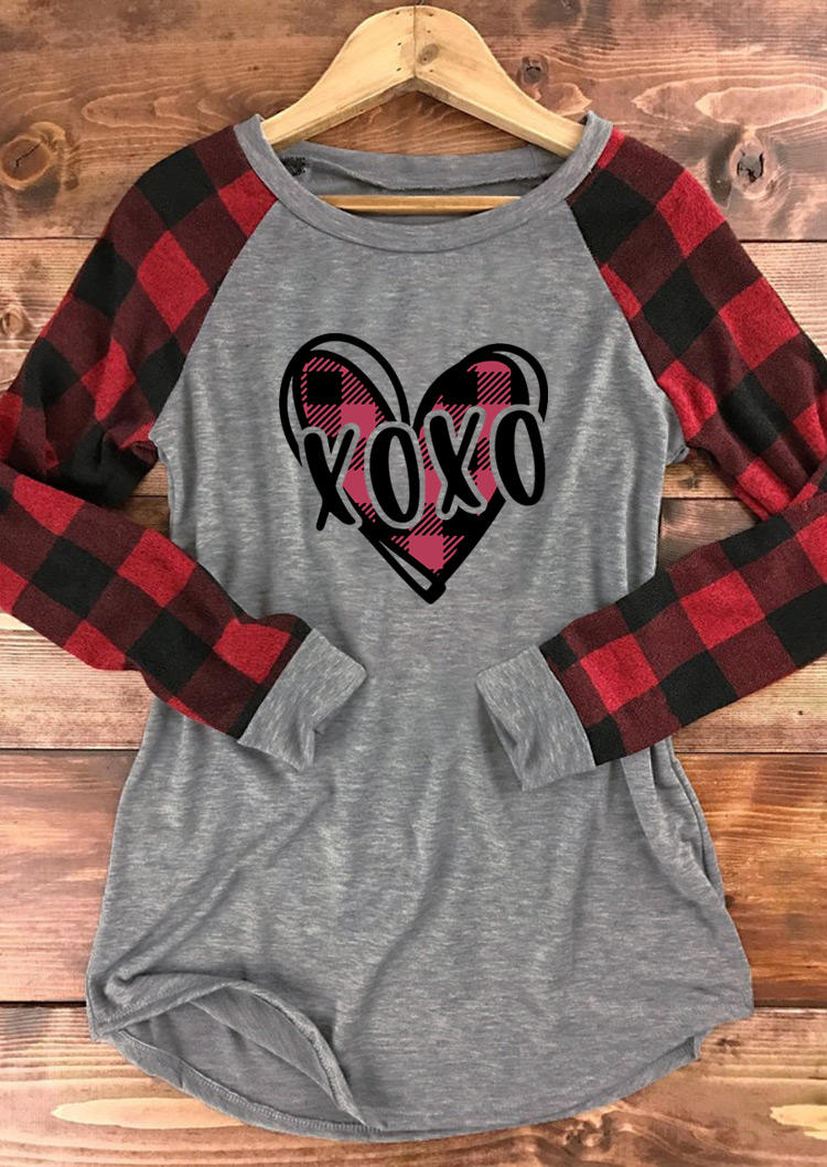 

Xoxo Heart Plaid Long Sleeve T-Shirt Tee - Gray, 525880