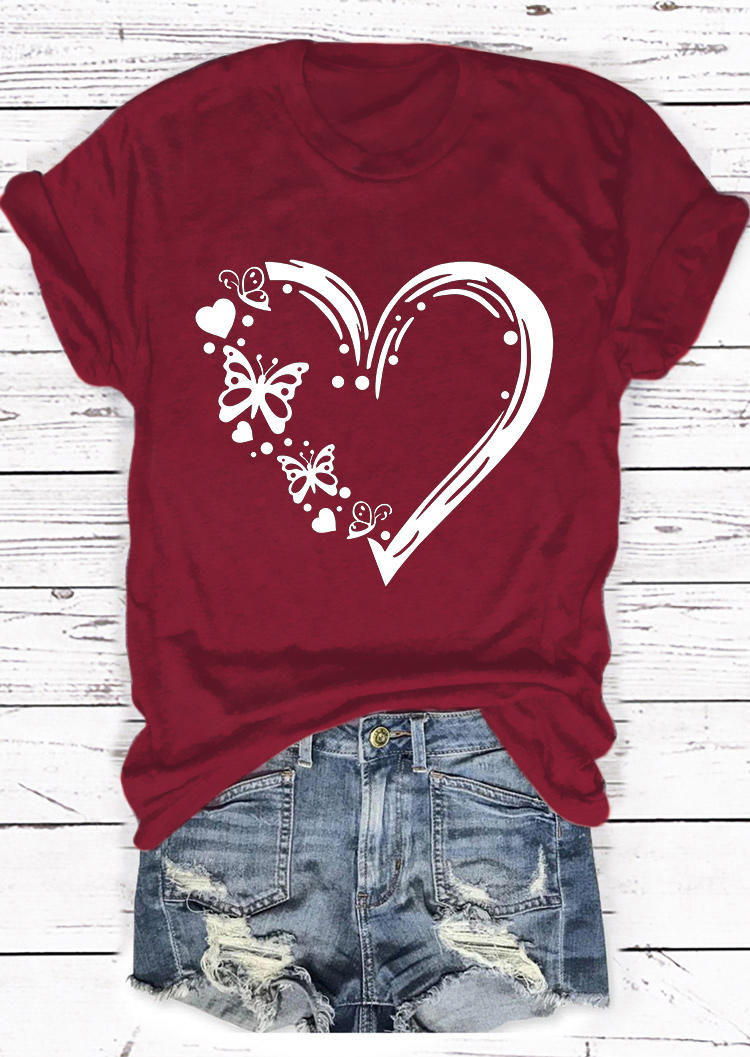

Heart Butterfly T-Shirt Tee - Burgundy, 525893