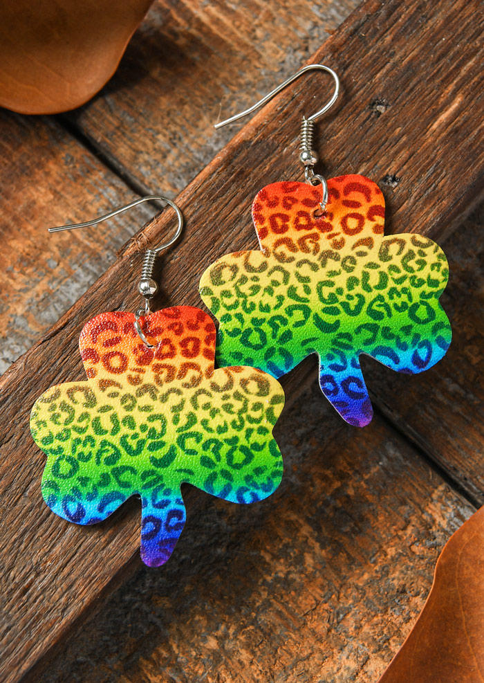 

St. Patrick's Day Gradient Leopard Lucky Shamrock Earrings, Multicolor, 526123