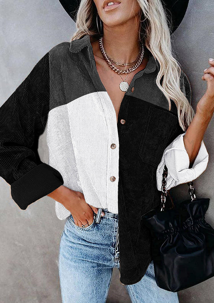 

Color Block Button Long Sleeve Shirt - Black, 526125