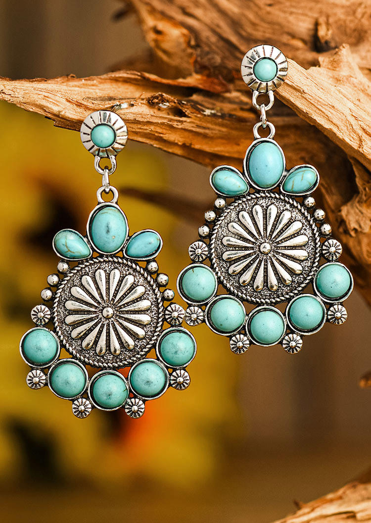 

Bohemian Turquoise Floral Pendant Earrings, Cyan, 526335