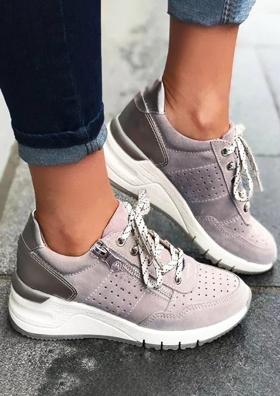 

Zipper Lace Up Heightened Sneakers - Gray, 522261