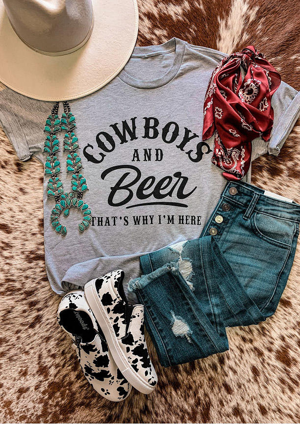 

Cowboys And Beer T-Shirt Tee - Gray, 524658