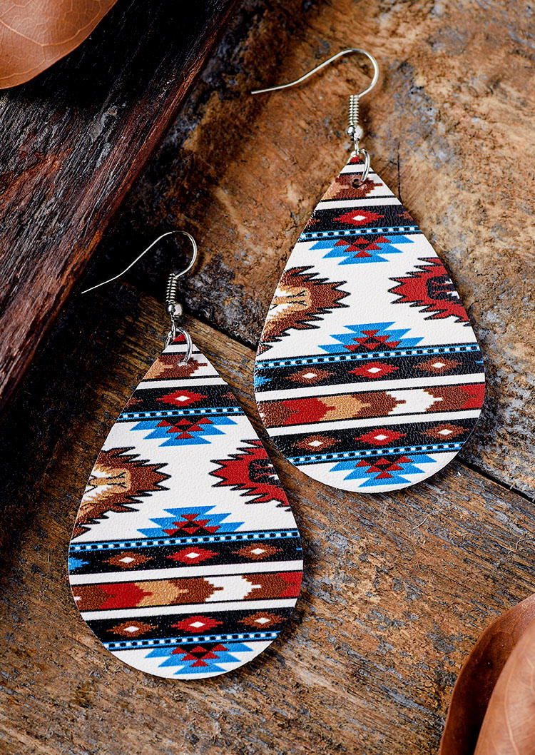 

Aztec Geometric Leather Water Drop Earrings, Multicolor, 526025