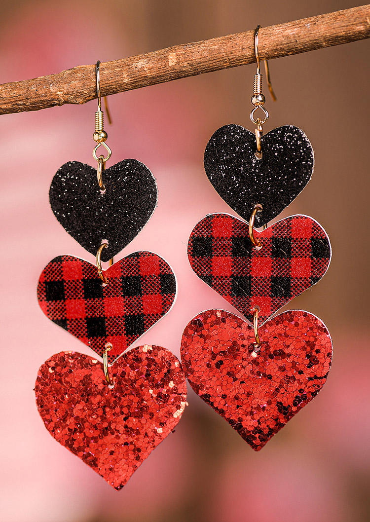 Valentine Heart Plaid Leopard Sequined Earrings