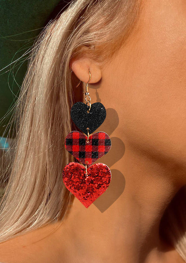 

Heart Plaid Leopard Sequined Earrings, Black, 526070