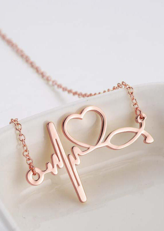 

Valentine ECG Heartbeat Alloy Necklace, Gold;silver;rose gold, 526179
