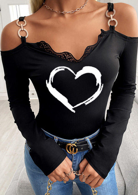 

Heart Lace Cold Shoulder Blouse - Black, 526181