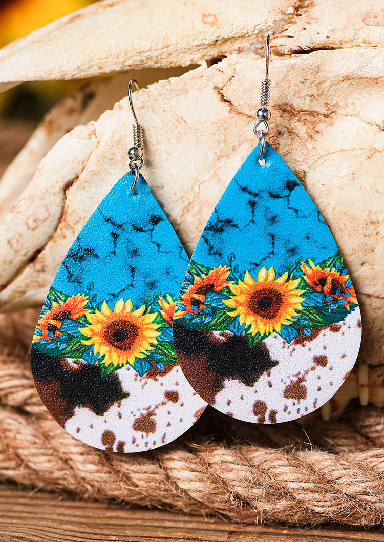 

Cow Sunflower PU Leather Earrings, Multicolor, 526195