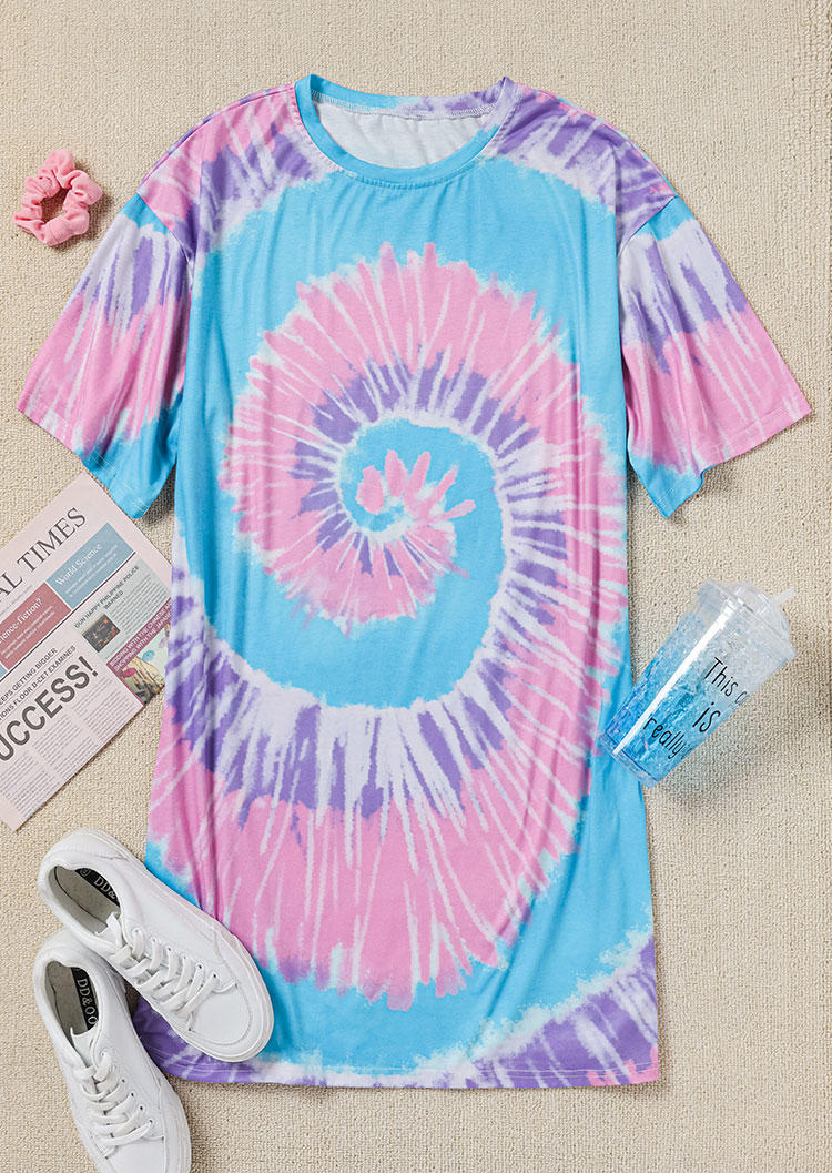 Swirl Tie Dye O-Neck Mini Dress