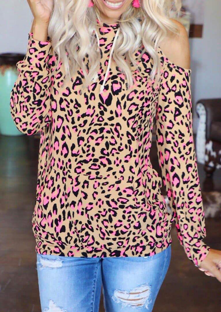 Leopard Pocket Cold Shoulder Blouse