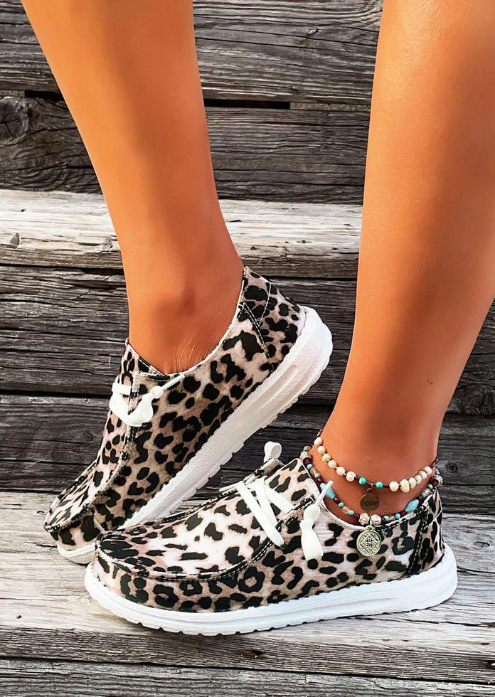 

Leopard Slip On Round Toe Flat Sneakers, 526436