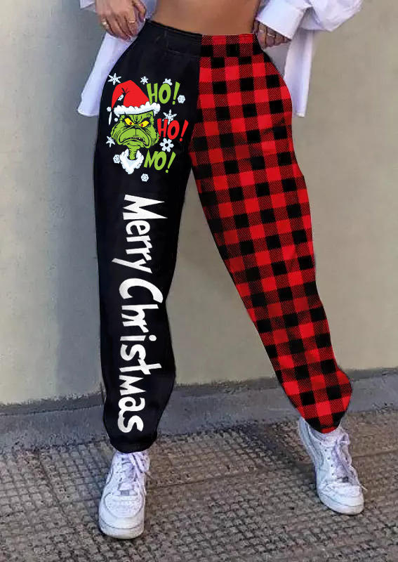 

Merry Cartoon Plaid Color Block Sweatpants - Black, 524789