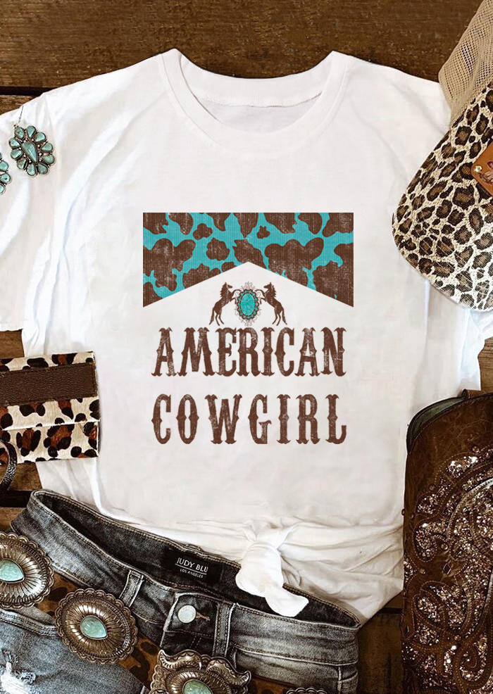 

American Cowgirl Leopard T-Shirt Tee - White, 525741