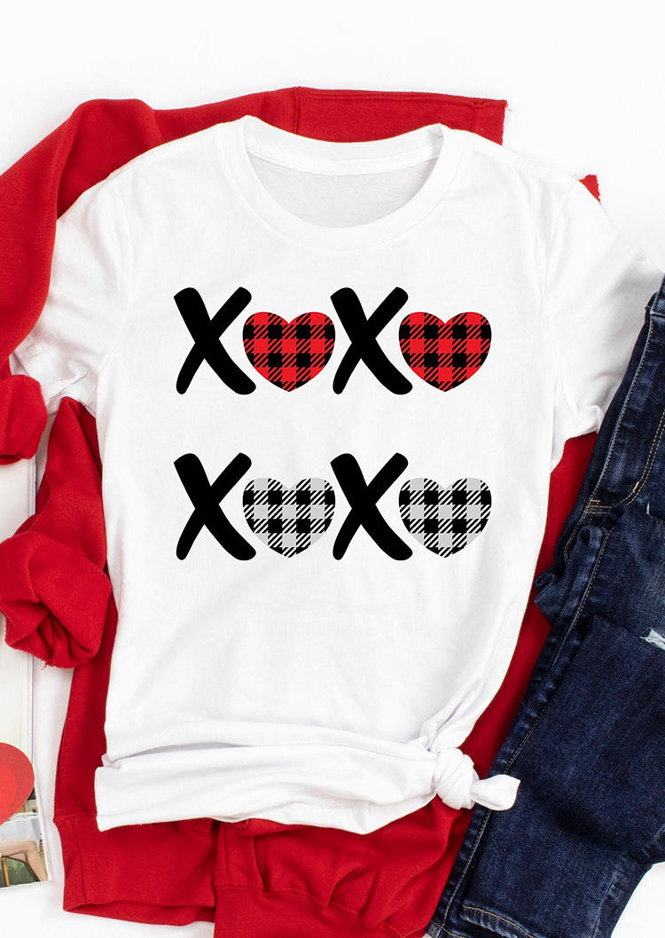 Kaufen Xoxo Plaid Heart T-Shirt Tee - White. Bild