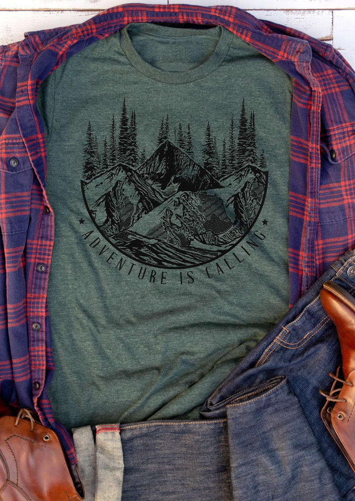 

Adventure Is Calling O-Neck T-Shirt Tee - Army Green, 526579