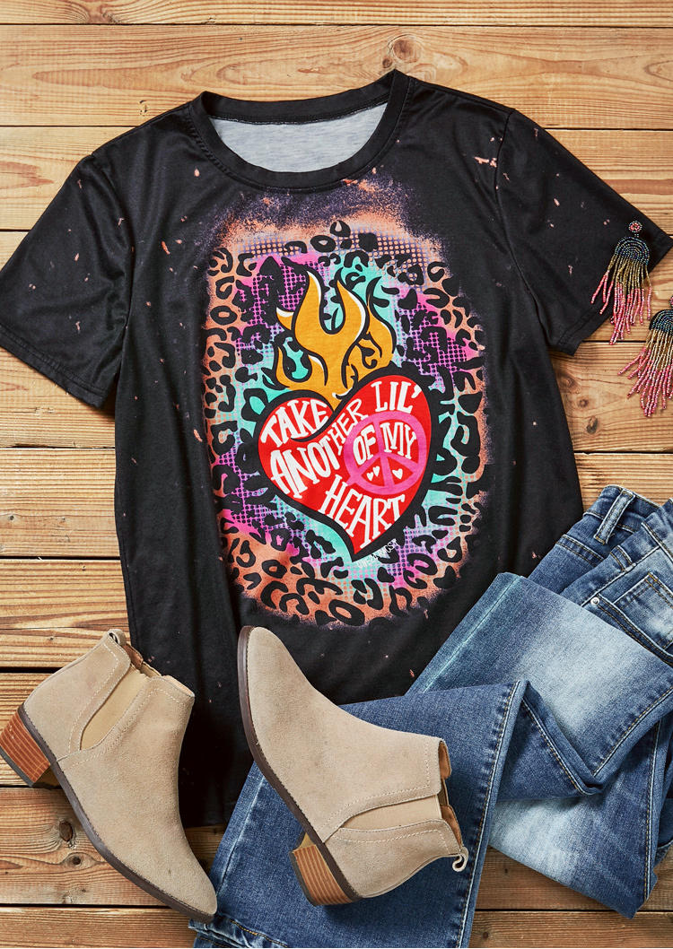 Valentine Leopard Love Heart T-Shirt Tee - Black