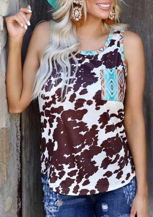 

Cow Aztec Geometric Pocket Tank, Multicolor, 526183