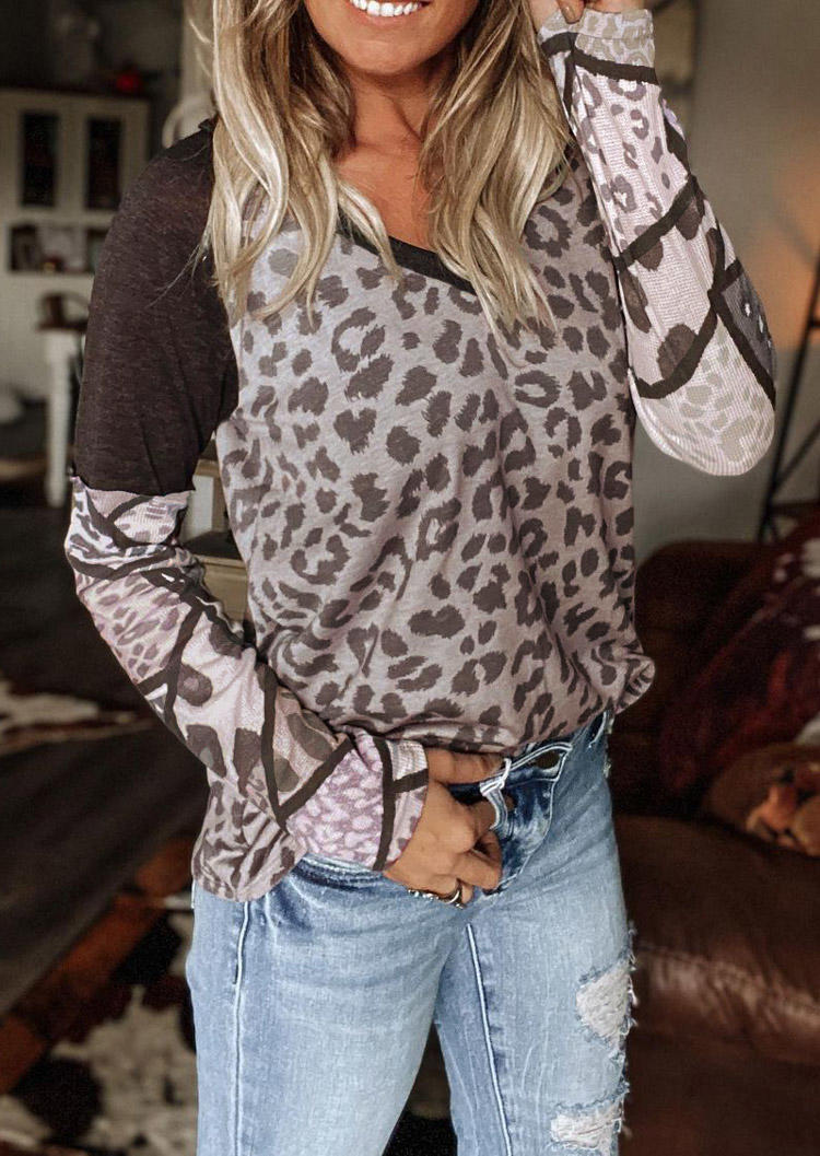 

Leopard Cow Long Sleeve Casual Blouse, Multicolor, 526184