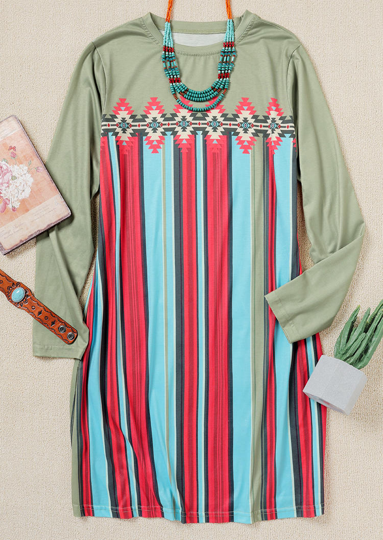 Aztec Geometric Color Block Mini Dress