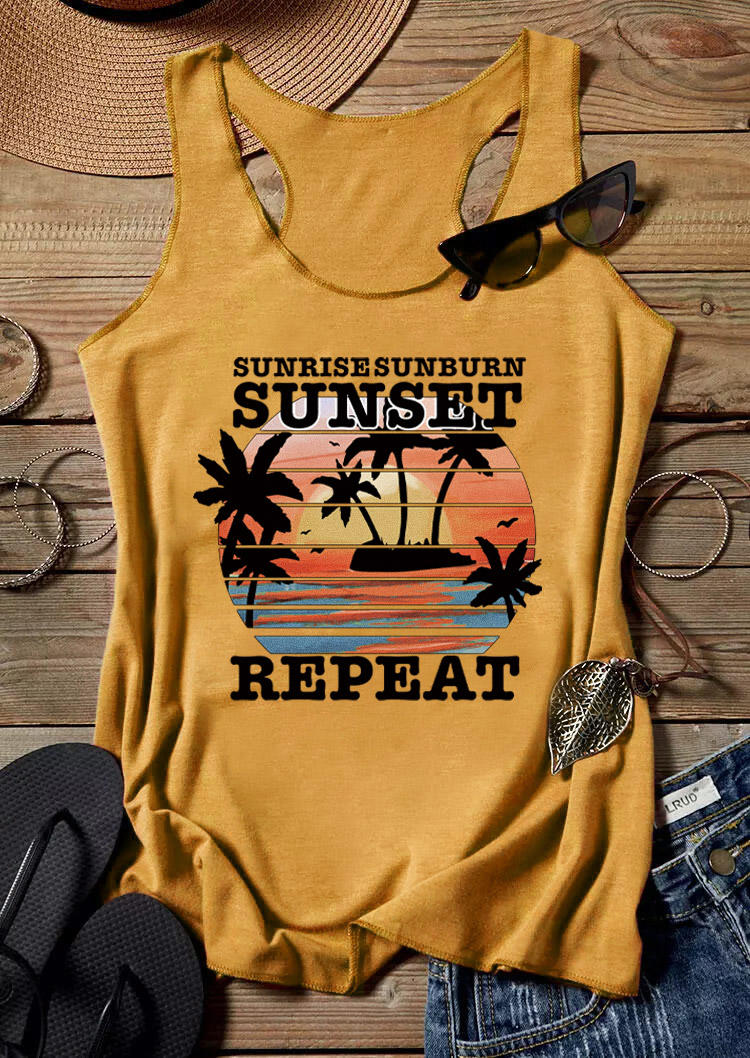 

Sunrise Sunburn Sunset Repeat Racerback Tank - Yellow, 526321