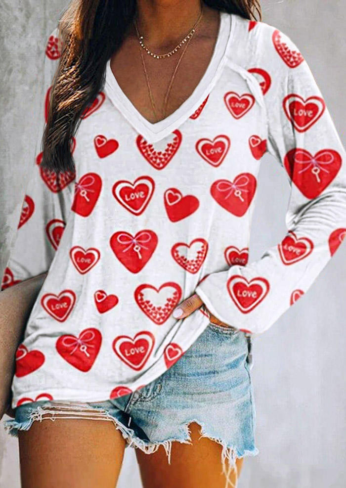 

Love Heart Long Sleeve T-Shirt Tee - White, 526339