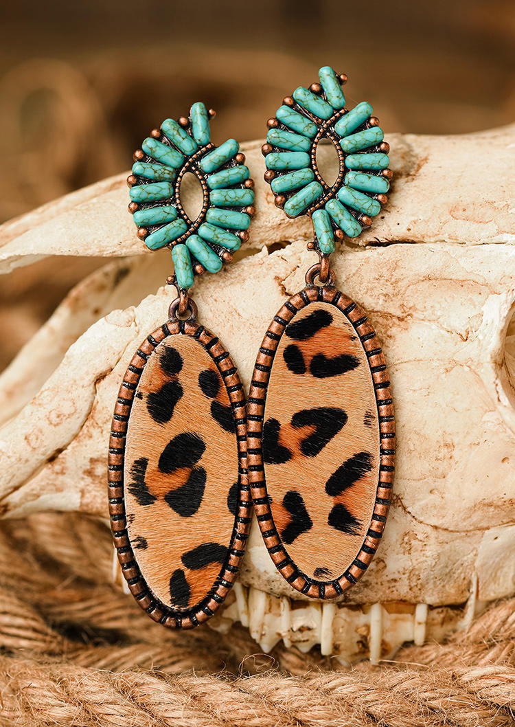 

Leopard Turquoise Alloy Earrings, Cyan, 526353
