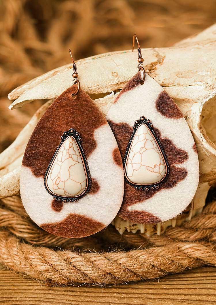 

Turquoise Cow Water Drop Earrings, Beige, 526357