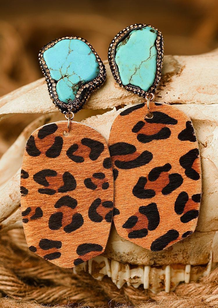 

Turquoise Rhinestone Leopard Cow Earrings, Cyan, 526361
