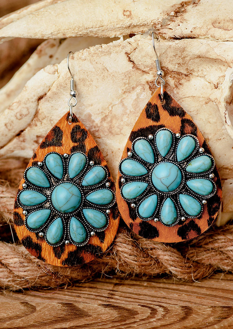 

Turquoise Leopard Water Drop Earrings, 526517