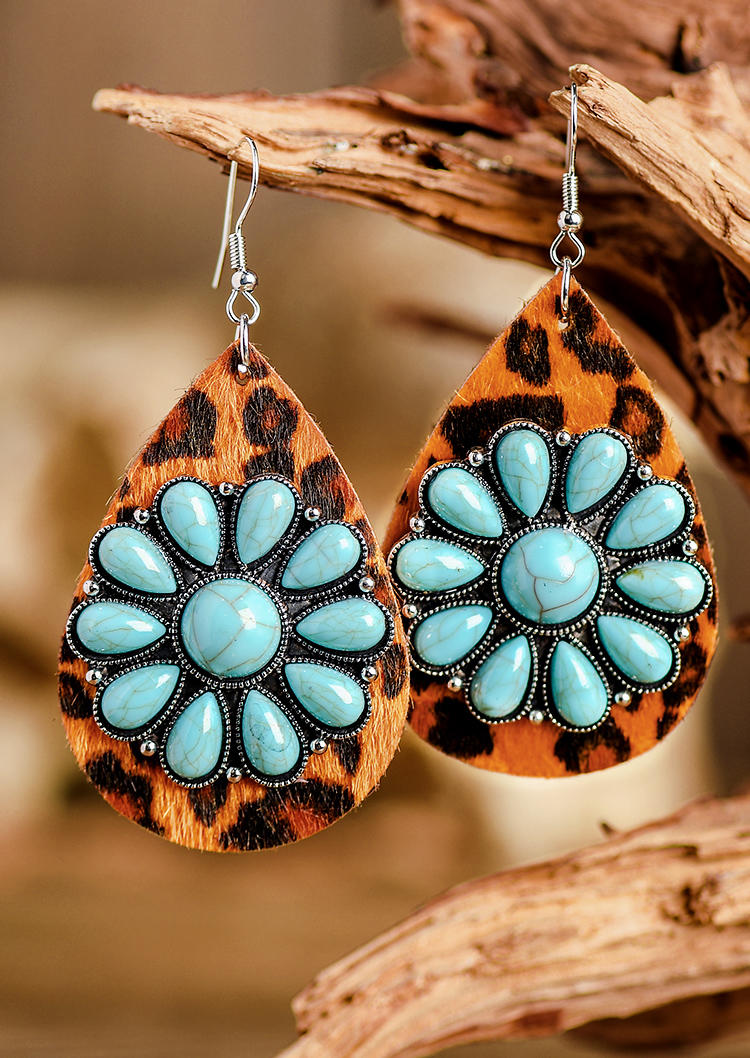 Turquoise Leopard Water Drop Earrings