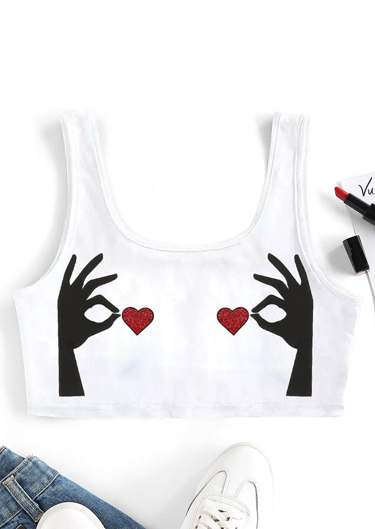 

Valentine Love Heart Hands Crop Tank Top - White, 526829
