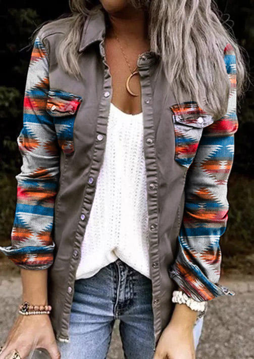 

Aztec Geometric Plaid Button Coat, Multicolor, 525000