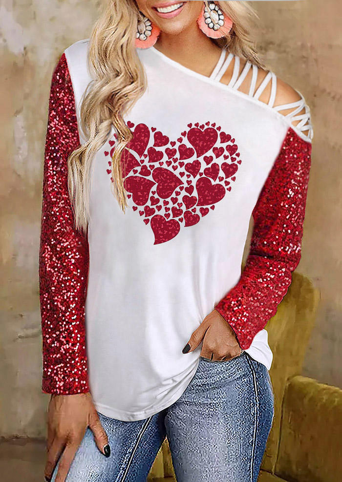 

Sequined Love Heart Criss-Cross Blouse - White, 525054