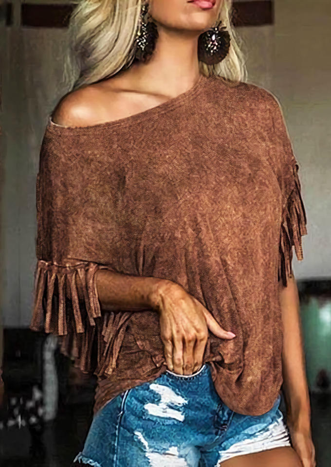 

Vintage Tassel Casual Blouse - Brown, 525848