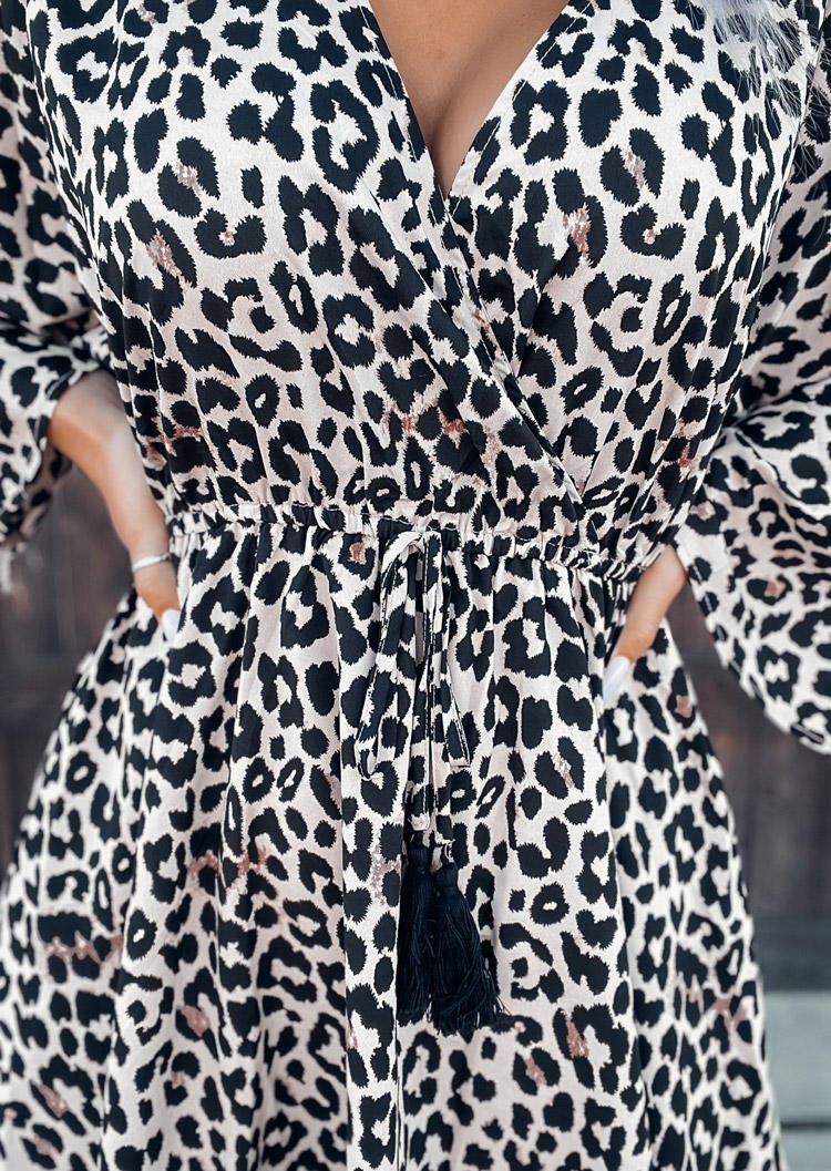 Leopard Tassel Long Sleeve Mini Dress