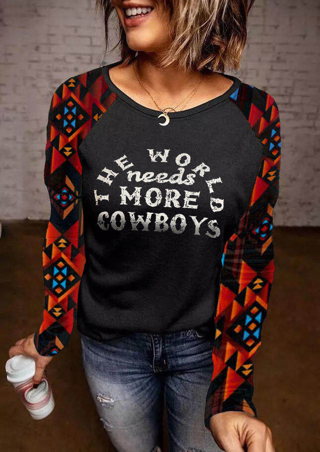 

Aztec Geometric The World Needs More Cowboys Blouse - Black, 526154