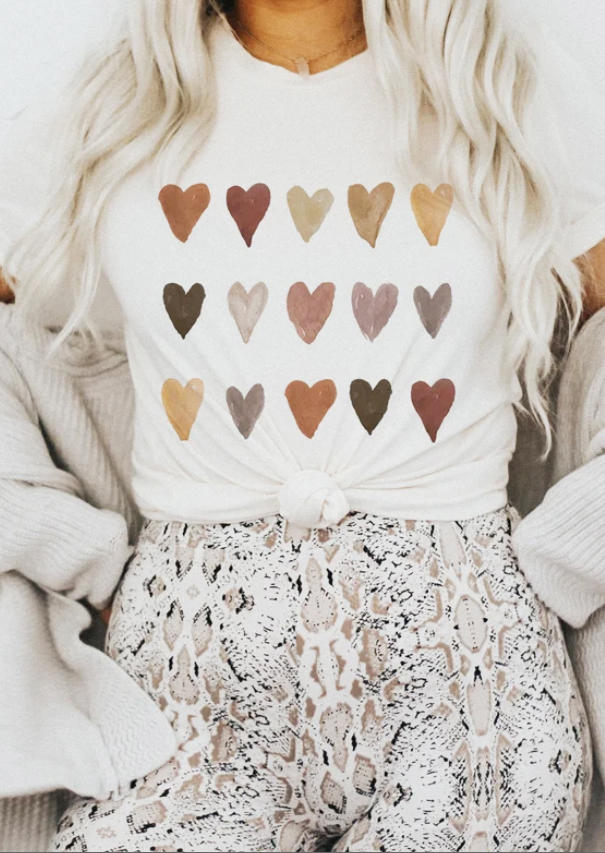 Valentine Love Heart T-Shirt Tee - White