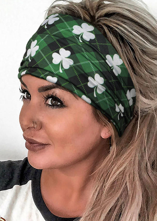 

St. Patrick's Day Shamrock Plaid Wide Headband - Green, 526486