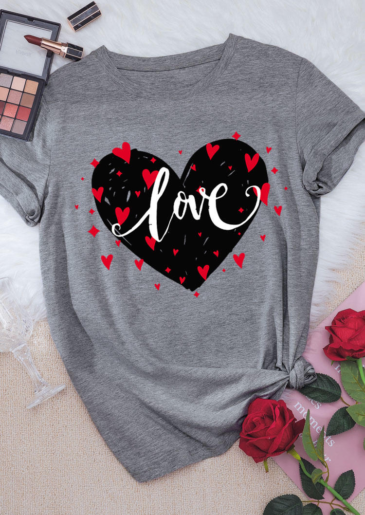 

Love Heart O-Neck T-Shirt Tee - Gray, 526526